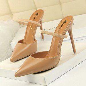 Talon Femme High Quality Lady <b>Closed</b> Pointed <b>Toe</b> Sandals Mules Pumps Sexy Women's <b>Heels</b> - Product Image 2