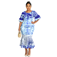 Gaun Puletasi Samoa Formal Wanita Bergaya Tribal, Rok Ekor Ikan, Lengan Petal, Pakaian Butik Khusus Wanita