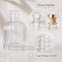 Bouteille diffuseur à roseaux en verre côtelé transparent de 100 ml, base ronde épaisse, pour huiles essentielles et parfums, flacon vide