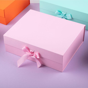 Box Custom Wholesale Pink Folding Packaging Luxury Magnetic Closure Gift Box With Ribbon