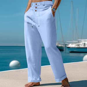 Pantalons décontractés <span class=keywords><strong>en</strong></span> coton et <span class=keywords><strong>lin</strong></span> <span class=keywords><strong>pour</strong></span> hommes tendance et bon marché, pantalons de plage d'été, coupe ample, jambe droite, mi-longueur, respirant, streetwear - Product Image 5