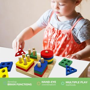 Rompecabezas de formas geométricas de madera <span class=keywords><strong>para</strong></span> niños pequeños, clasificador de formas de colores, juguete educativo sensorial de aprendizaje, unisex - Product Image 5