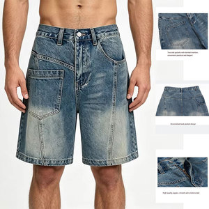 Shorts de mezclilla vintage personalizados de talla grande con bolsillos curvos, pierna ancha holgada, cintura media, estilo informal, vaqueros cortos holgados - Product Image 1