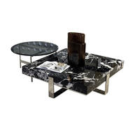 Table basse contemporaine extensible à hauteur réglable, plateau en marbre, structure en métal, montage facile, design léger pour salon