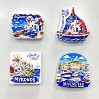 Aimants souvenirs des îles grecques et de Marseille avec des motifs 3D en résine de villages côtiers, bateaux et ports pour les boutiques de cadeaux, vente en gros et au détail