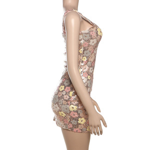 Nouveautés Robe sans manches à paillettes imprimée de fleurs pour femmes - Product Image 2