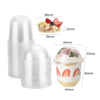 Gobelets à dessert en plastique PET transparent à double paroi de 360 ml, gobelets en plastique avec logo personnalisé, couvercles en dôme, bols à yaourt et à crème glacée avec plateau intérieur