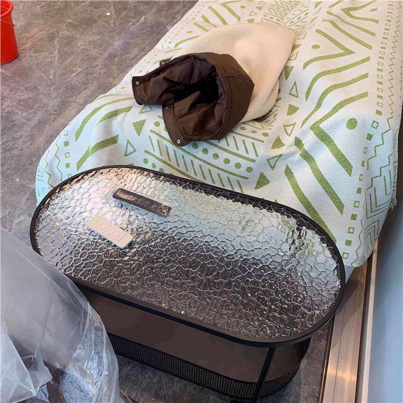 โต๊ะกาแฟเคลื่อนย้ายได้ 2 ชั้น ลายคลื่นน้ำสีดำ 60*40*50