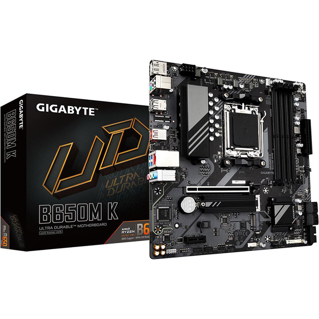 GIGABYTE B650M K AM5 AM5 AMD B650 M-ATX Motherboard, DDR5, 2x PCIe 4.0 M.2, PCIe 4.0, USB 3.2 Gen2 Type-C, 2.5GbE LAN
