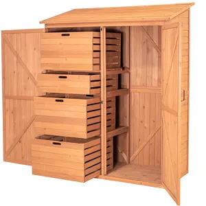 O armazém de madeira impermeável do armazenamento do jardim exterior com retira as Caixas