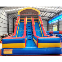 Château gonflable géant commercial à double piste de 30 pieds avec toboggan aquatique et sec en PVC pour enfants