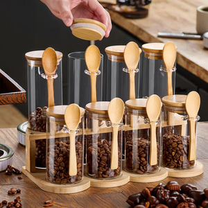 8pcs Wide Mouth Glass Airtight Lid Spice Coffee Containers Glass <strong>Tea</strong> <strong>Canister</strong> <strong>Set</strong> With Bamboo Spoons for Food Storage at Home - Product Image 2