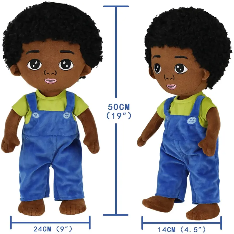 Factory Wholesale African American kids Boy Dolls With Removable Clothing Soft Toys Black Boy Rag Plush Dolls