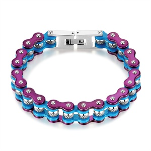Pulsera de Cadena de Bicicleta de Acero Inoxidable 316L, Azul y Morado, Dos Tonos, Cierre de Caja, Joyería Impermeable para Motociclistas, Hombres y Mujeres - Product Image 5