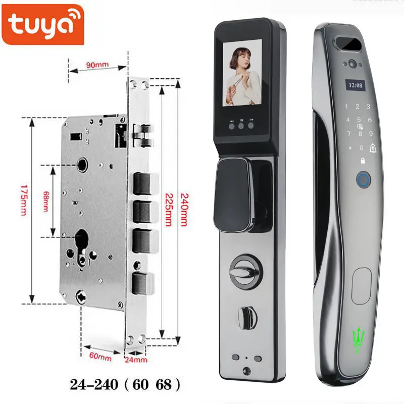 Tuya base wifi personnalisé propre marque appartement reconnaissance faciale automatique serrure de porte intelligente empreinte digitale et clés porte en verre de sécurité