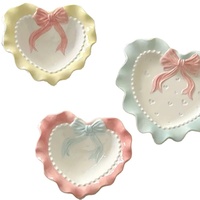 Rétro Coeur Céramique Maison Petit Déjeuner Dessert Salade De Fruits Pâtes Plat Profond Assiettes Plates En Céramique De Dentelle