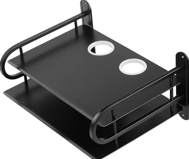 Customizable 2-Tier Wall Mounted Metal Shelf for Router Set Top Box Storage Floating Shelf with Cable Holes