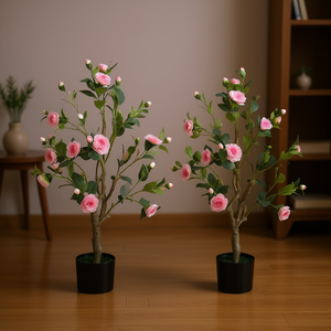 Ensemble de fleurs artificielles de camélia, 39 pouces, roses, plantes décoratives d'intérieur pour la maison et les mariages, feuilles en plastique haute simulation - Product Image 2