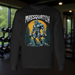 Camiseta de manga larga Massquatch Weightlifting Sasquatch Gym, cuello redondo de algodón para adultos, actividades promocionales para todas las estaciones - Product Image 3