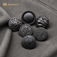 Boutons en métal vintage ronds noirs gravés en alliage de zinc avec logo personnalisé HONMEO pour costume, manteau, veste, vêtement, boutons à tige métallique