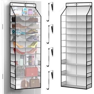 Over The Door Organizer 33x15x85cm 10 Compartments <b>Shoe</b> Rack With Hooks For <b>Shoes</b> <b>Storage</b> White - Product Image 1