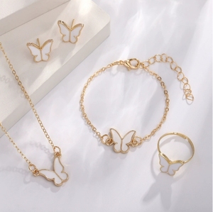 Ensemble de bijoux papillon en alliage avec collier, bracelet, boucles d'oreilles et bague, quatre pièces, tendance et élégant - Product Image 3