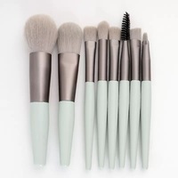 8 Buah Set Kuas Makeup Mini Matte Bulu Lembut dengan Kuas Kipas Portabel untuk Eyeshadow & Concealer, Kuas Bedak dan Perona Pipi