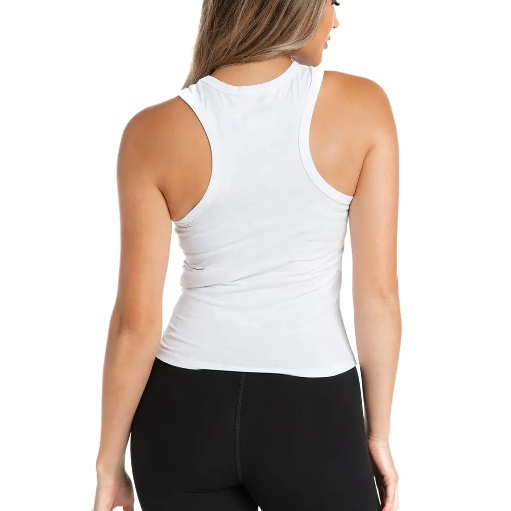 Vente en gros Débardeur côtelé de base en tricot blanc uni OEM pour femmes Hauts de fitness pour femmes Gym Yoga