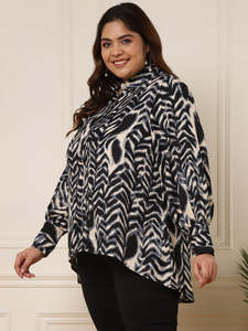 Chemisier classique pour femme en popeline et georgette à imprimé géométrique, col boutonné, manches longues, style occidental estival - Product Image 6