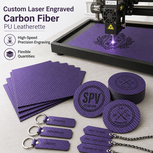 Fogli di Pelle Sintetica in Fibra di Carbonio Viola/Nera, Personalizzabili con Laser, Effetto 3D Twill, per Portachiavi e Artigianato Laser - Product Image 4