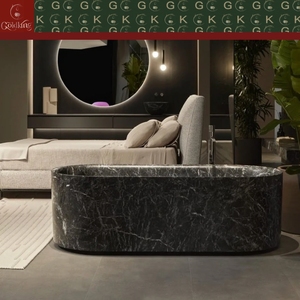 Bañera Rectangular Ovalada de Mármol Negro Marquina para Baño Principal, Estilo Loft Urbano Moderno GOLDKING, con Vetas Blancas Definidas, Personalizable OEM - Product Image 5