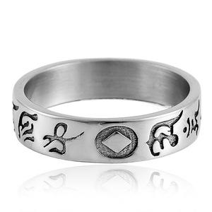 yunnique Unisex Antique Style Text <b>Ring</b> Steel Color Geometric Design For Gift - Product Image 4