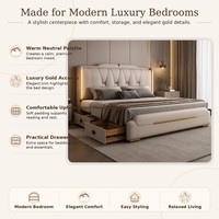 Base de Cama King Moderna con Tapicería de Cuero Sintético Beige para Proyectos de Dormitorios de Hotel