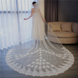 Voile de mariée longue Qushine, très vendu, pailleté, 3 mètres, voile en dentelle de mousseline de soie pour mariée, vente en gros - Product Image 3