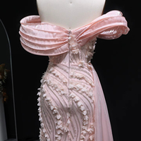 Robe de soirée sirène asymétrique rose pâle à épaules dénudées avec fente et fleurs 3D Jancember LSZ604