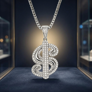 Collar con Colgante de Signo de Dólar Estilo Hip Hop, con Cadena de Caja, Zirconia Redonda, Chapado en Oro de 14K, Aleación de Zinc, para Unisex - Product Image 3