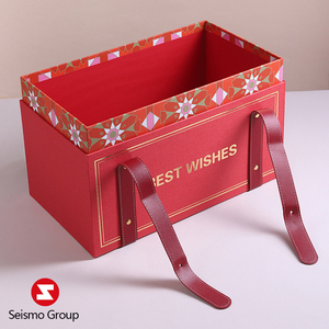 Seismo Hộp Quà Cưới Lớn Sang Trọng Tùy Chỉnh Hộp Màu Đỏ Hộp Quà Từ Tính Bằng Bìa Cứng Có Tay Cầm Nắp Với Bao Bì Logo - Product Image 4