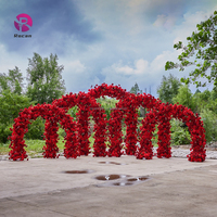Stand Latar Panggung Pernikahan Besar 3 pcs Bunga Artificial Merah Gapura Bunga untuk Acara Upacara Pesta Dekorasi Latar Belakang