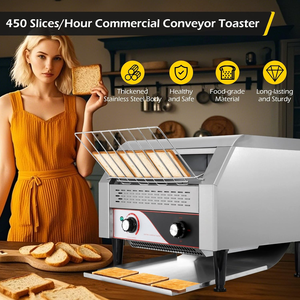 เครื่องปิ้งขนมปังแบบสายพานสแตนเลสสำหรับเชิงพาณิชย์ 450 แผ่น เครื่องปิ้งแซนวิช อุปกรณ์ครัวร้านอาหาร ผู้ผลิต - Product Image 4