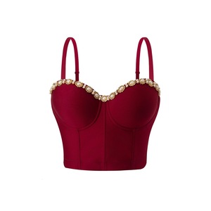 Haut de bikini dos nu moulant pour femme, couleur unie, orné de perles, style mode féminine - Product Image 4