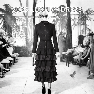 Trench alla moda di lusso da <span class=keywords><strong>donna</strong></span> 2025 abito da festa Casual in Patchwork nero di <span class=keywords><strong>capodanno</strong></span> a pieghe lungo cavo estivo - Product Image 3