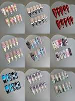 Faux ongles carrés faits à la main, réutilisables, à presser, style aléatoire