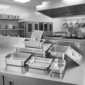Bac Gastronorm en Acier Inoxydable de Qualité Commerciale pour la Restauration, Contenant Alimentaire, <span class=keywords><strong>Plateau</strong></span> de Service pour Buffet avec Couvercle pour Hôtels et Cuisines - Product Image 1