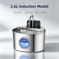 Fontaine à eau automatique sans fil en acier inoxydable pour chats 2,6 L avec filtre, capteur de mouvement, pompe silencieuse à faible bruit, fenêtre octogonale pour chats et chiens