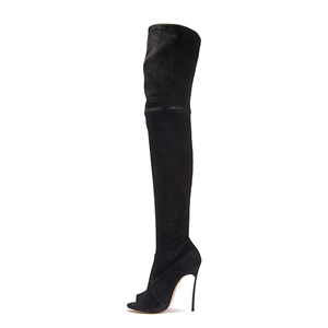 Pep Toe-Botas largas por encima <span class=keywords><strong>de</strong></span> la rodilla para mujer, botines elásticos <span class=keywords><strong>de</strong></span> cuero <span class=keywords><strong>de</strong></span> ante, altura hasta el <span class=keywords><strong>muslo</strong></span> - Product Image 3