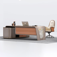 Bureau de direction moderne en placage de noyer, table de luxe pour PDG, bureau de patron avec incrustation en cuir pour bureau de directeur haut de gamme