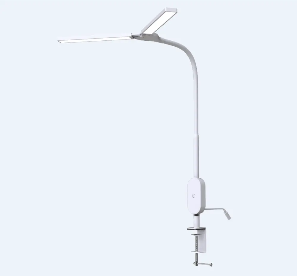 LED Desk Lamp with Clamp, Dual Light Desk Lamp with goose neck, Clip-on Lamp with Memory Function for Home Office Work Study