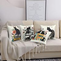 Housse de coussin chat noir et livre, chat papillon, coussin de lecture, décoration de canapé, maison, bureau, extérieur, 18x18 pouces