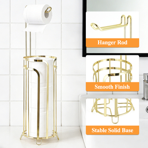 Modern Design Free Standing Metal Wire Tissue Roll <strong>Holder</strong> Luxury Toilet Tissue <strong>Holder</strong> Gold with Shelf - Product Image 2