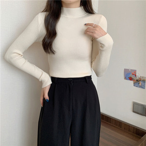 Women's High Neck Long Sleeve Knit Sweater Slim Fit Solid Color One Size Fits All Autumn Inner <b>Layer</b> Candy <b>Top</b> - Product Image 3